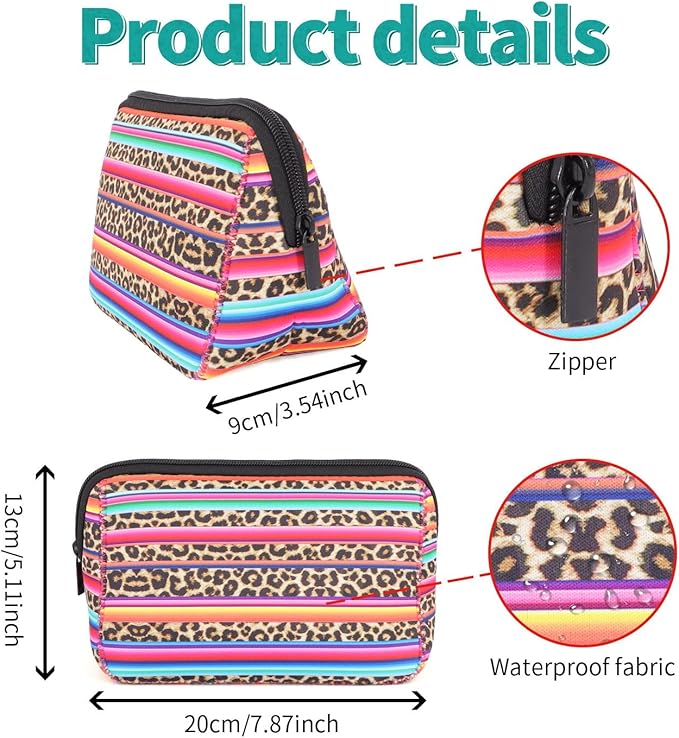 AJLTPA Waterproof Neoprene Cosmetic Bag, Rainbow Leopard