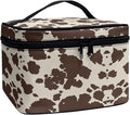 Drydeepin Cute Brown Cow Cowhide Design Travel Makeup Bags for Women and Portable Tote Cosmetic Case with Carry Handle Toiletry Accessories Storage Organizer Bags