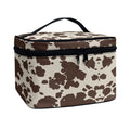 Drydeepin Cute Brown Cow Cowhide Design Travel Makeup Bags for Women and Portable Tote Cosmetic Case with Carry Handle Toiletry Accessories Storage Organizer Bags