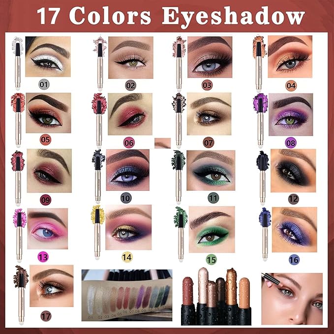 2 in 1 Eyeshadow Stick - Cream Smooth Shimmer Hot Pink Eyeshadow Pencil, Hypoallergenic Waterproof Long Lasting Multi-Dimensional Eye Shadow Highlighter Stick Makeup Eyeliner Pen (Shimmer #13)