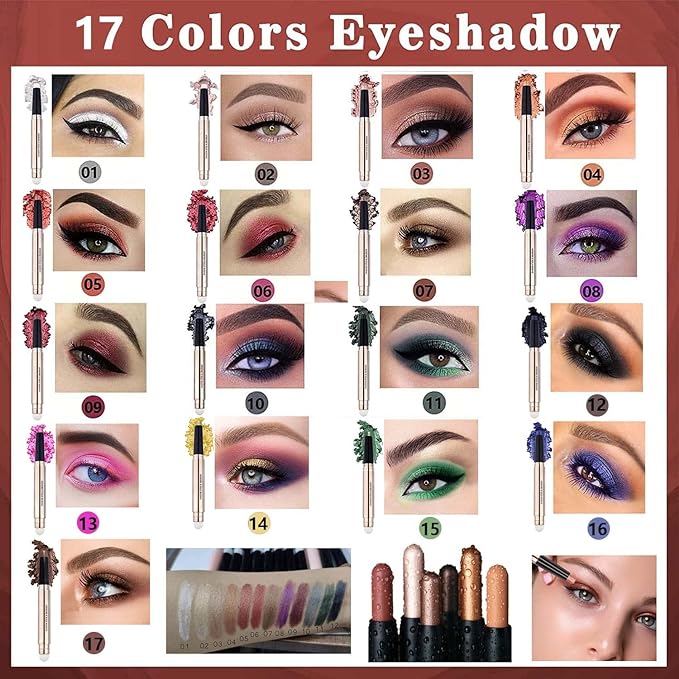 TWLBXMG Eyeshadow Stick and Sponge Brush Cream Shimmer Smooth Eyeshadow Pencil Hypoallergenic Waterproof Eye Shadow Eyeliner Highlighter Stick Primer Palette Glitter Liquid Nude Korean Matte