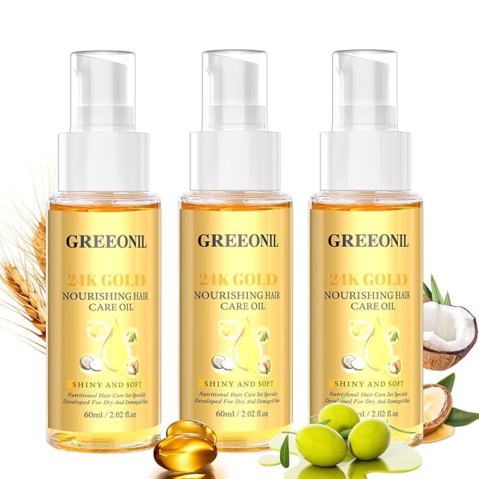 GREEONIL Hair Oil with 24K Gold Infused Argan Oil for Frizz Control