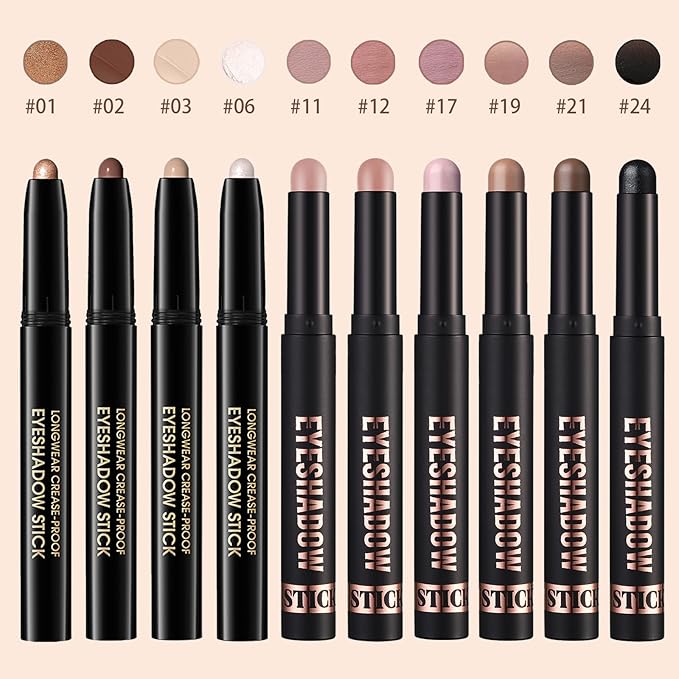 Euphily Matte Cream Eyeshadow Stick, Waterproof Eye Shadow Stick, Long-Lasting and Blendable High Pigmented Single Eyeliner Makeup for Women, 24 Black