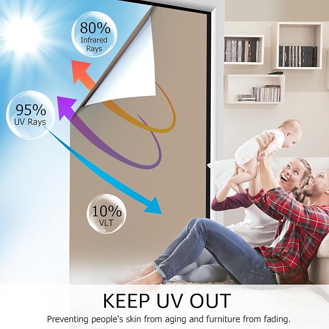 HIDBEA One Way Mirror Window Film, Blue Silver, 35.4 x 78.7 Inch