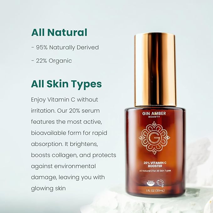Gin Amber Beauty 20% Vitamin C Booster - Brightening Facial Serum, 1 fl oz