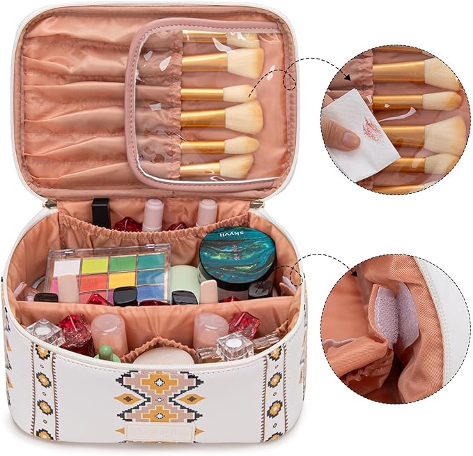 Wrangler Travel Makeup Bag 2pcs Set Cosmetic Bag with Makeup Brush Holder