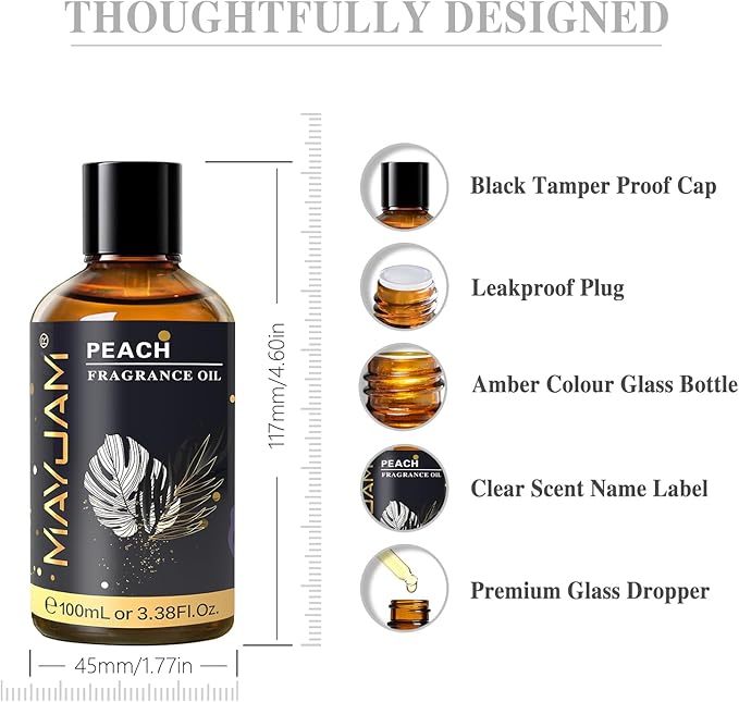 MAYJAM Peach Fragrance Oil for Diffusers for Home, 100ML/3.38FL.OZ