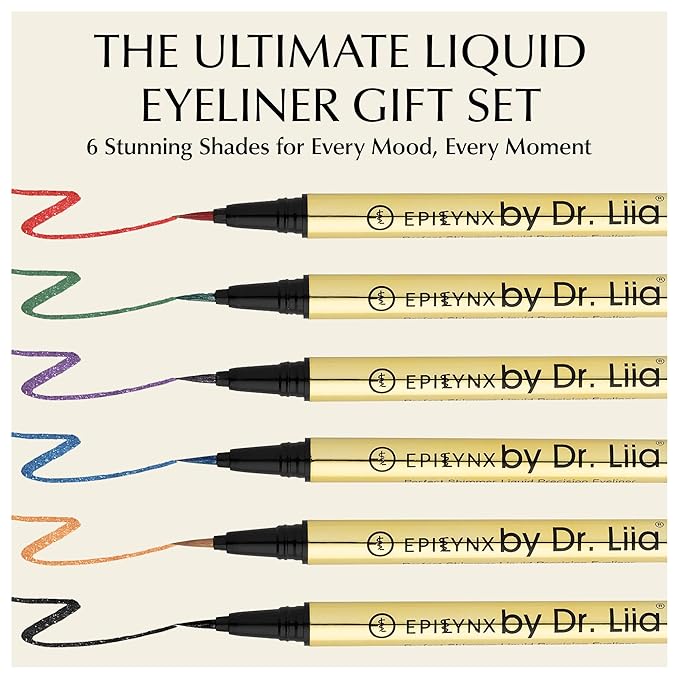 EPILYNX Liquid Eyeliner Gift Set, Waterproof Vegan, 6 Shimmer Shades