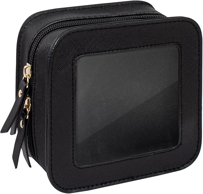 LETGO Small Clear Makeup Bag for Purse Travel Cosmetic Case Transparent Toiletry Bag with Zipper, Portable Make Up Organizer Traveling Compact Car Bag for Essentials (Black, Mini)