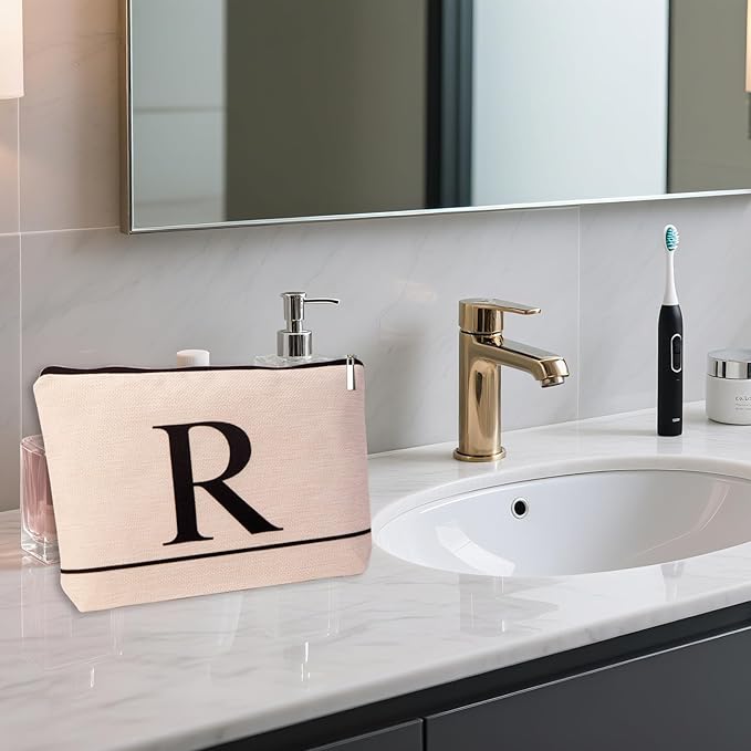 HDYHDY Letter A-Z Initial Personalized Makeup Bags, Birthday Gifts for Women, Monogrammed Gifts for Women Mom Sister Best Friend Bride Bridesmaid, Mothers Day, Christmas, Small Travel Cosmetic Bag (R)