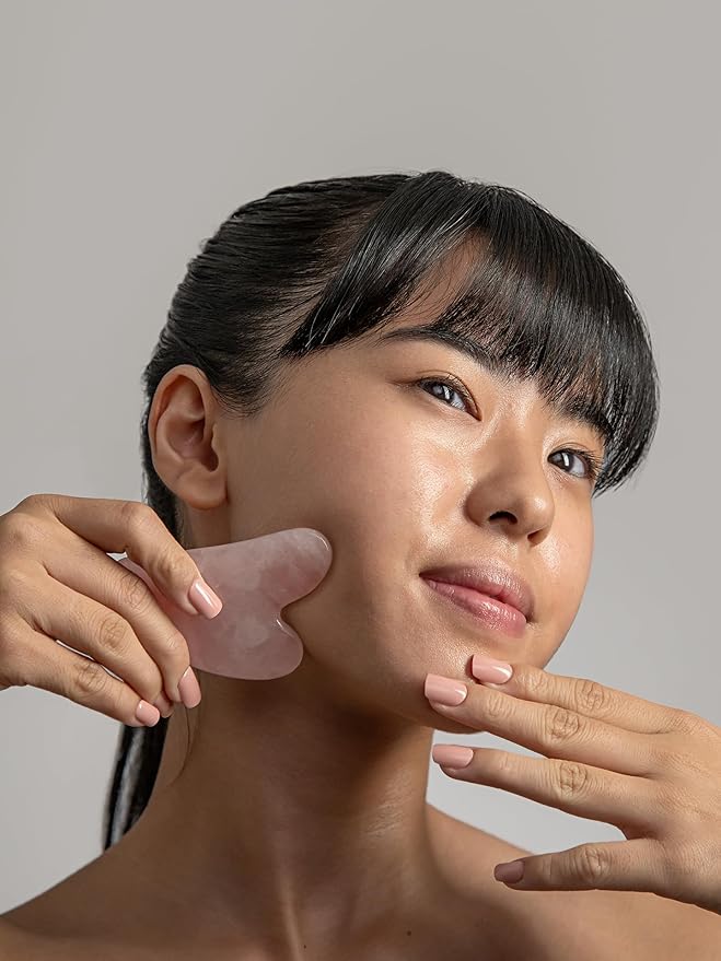 Mount Lai - The Rose Quartz Facial Spa Set | Rose Quartz Face Roller and Gua Sha Set | Gua Sha Tools to Relieve Muscle Tension and Reduce Puffiness | Anti aging skin care sets for women