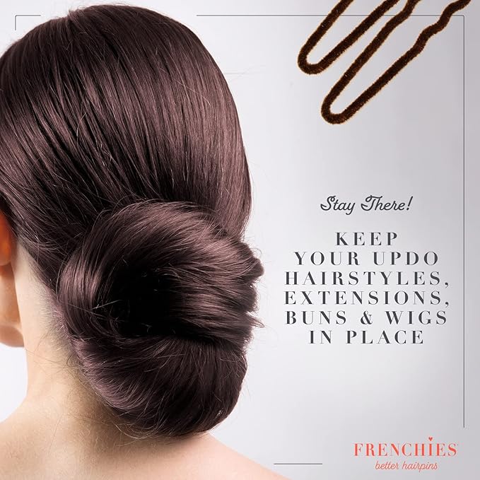 Frenchies Velvet Coated French Hair Pin, Non Slip, 20 Count, Brown