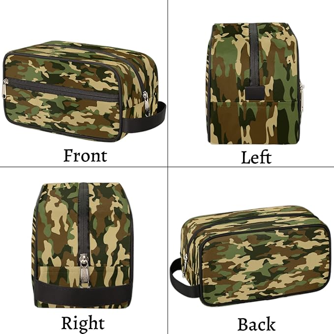 Bardic Green Camo Portable Travel Toiletry Bag, Camouflage Print Dopp Kit Cosmetic Organizer Makeup Bag Shower Shaving Bag for Men Women