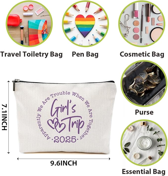 4 Pcs Girls Trip Gifts Favors, Girls Weekend Gifts Makeup Bag, Bestie Gifts Weekend Bag Toiletry Bag with Liner, Vacation Cosmetic Bag, Friendship Gifts for Women Best Friend Sister, Graduation Gifts