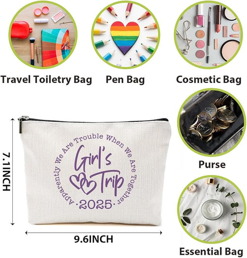 4 Pcs Girls Trip Gifts Favors, Girls Weekend Gifts Makeup Bag, Bestie Gifts Weekend Bag Toiletry Bag with Liner, Vacation Cosmetic Bag, Friendship Gifts for Women Best Friend Sister, Graduation Gifts