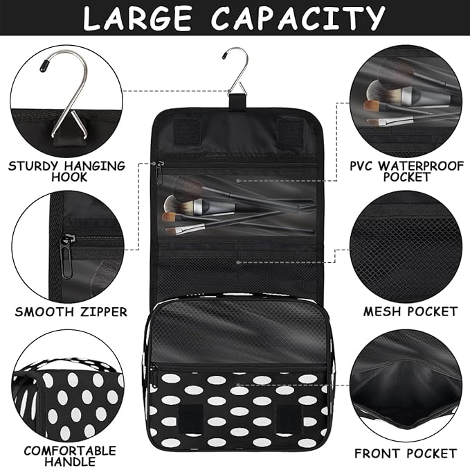 Polka Dot Travel Toiletry Bag Women Men Hanging Cosmetic Organizer Portable