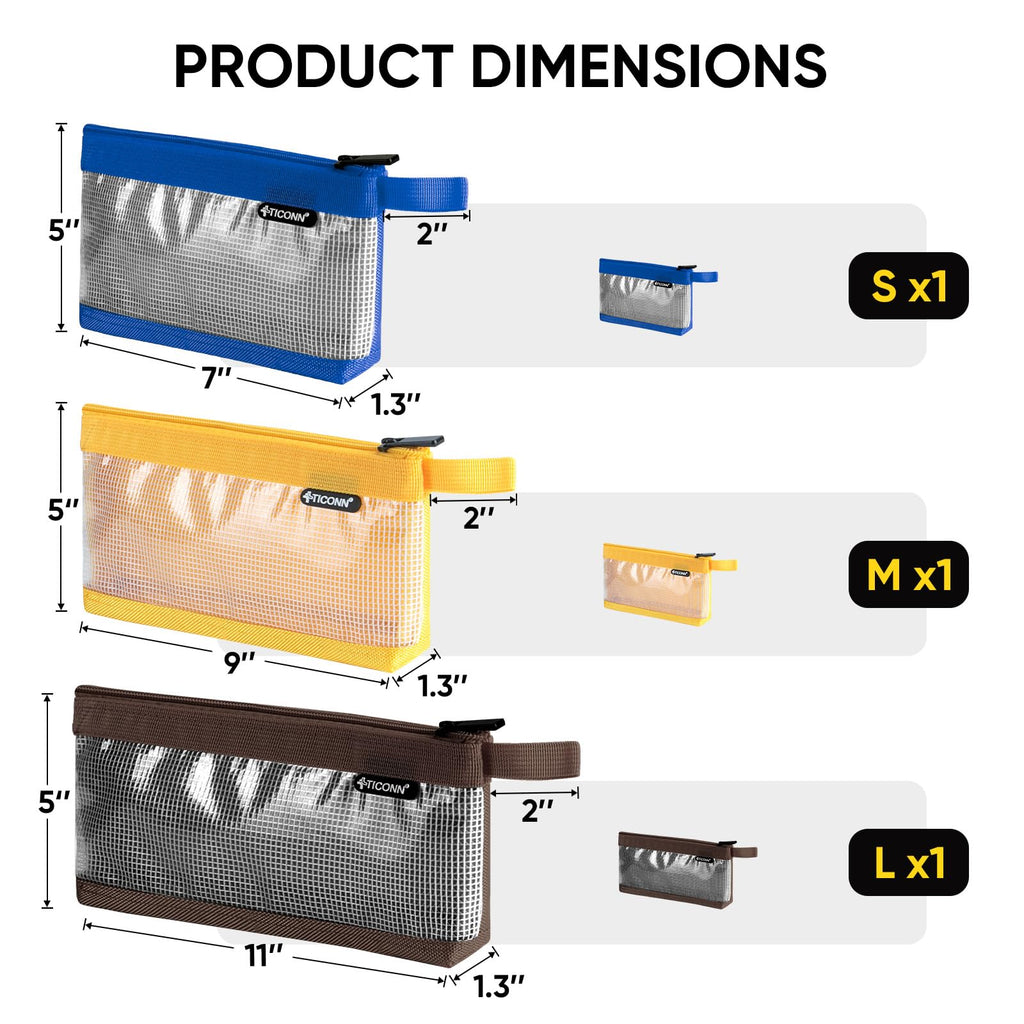 TICONN Tool Pouch, 1680D Oxford Small Tool Bag, Tool Pouches with Zipper, Clear Utility Bag Zipper Pouch for Tool Organizers and Storage (3PK Combo)