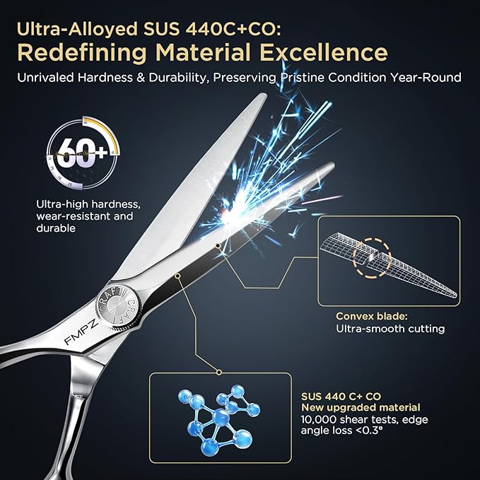 FMPZ 6" Hair Cutting Scissors Professional Barber Scissors, Hair Cutting Shears with 440C Steel - 60HRC Hardness Extremely Sharp with Ergonomic for Salon & Home Use (6'' Professional Hair Shears)