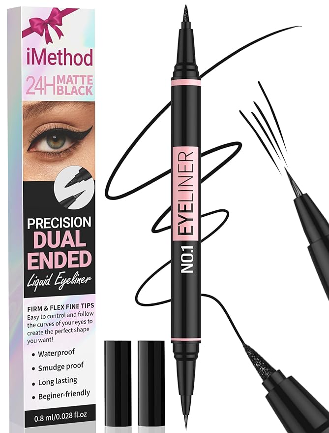 iMethod Liquid Eyeliner, 2-in-1 Dual-Ended Waterproof Eyeliner, Black