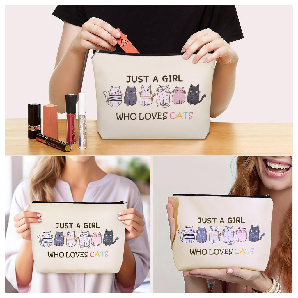 Girlly Cat Mom Makeup Bag For Women & Teen Girl Cat Lover Gifts: Cosmetic Bag & Toiletry Pouch Just A Girl Who Love Cats Themd For Mom, Daughters, Friends.Ideal Gifts For Travel, Birthdays.