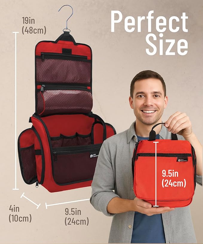 DD D&D Wanderlust D&D Hanging Travel Toiletry Bag for Men and Women – Cosmetics, Makeup and Toiletries Organizer Kit with 10 Compartments, Red, Medium