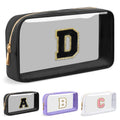 UIXIZQ Personalized Initial Letter Clear Makeup Bag,Preppy Small Nylon&PVC Cosmetic Zipper Bag with Chenille Letter,Travel Skincare Toiletry Bag,Monogram Christmas Gift for Teen Girls Women,D