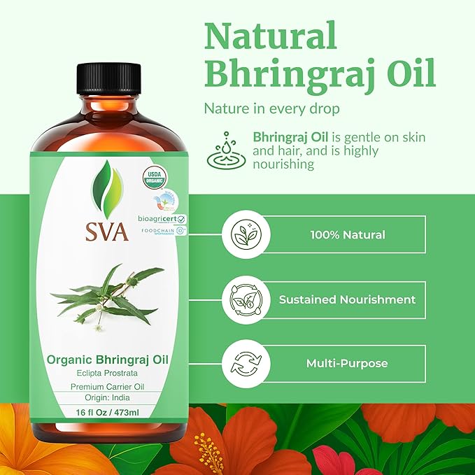SVA Bhringraj Oil - 16 Fl Oz - for Face, Skin Care, Hair Care, Scalp Massage & Body Massage