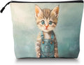 Scribesense Cosmetic Bags Travel Makeup Toilet Case Waterproof Pouch for Women Girls 6.7X9.45inches - The Adorable Allure of A Kitten in Blue Overalls