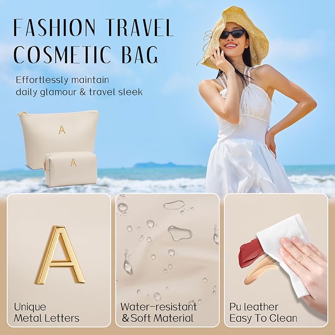 CLOUDWINGS Gifts for Women Girls Personalized Initial Travel Makeup Bag