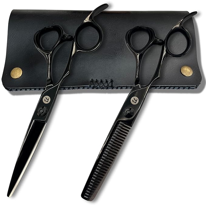 Saki Shears 7 Inch Katana Hair Cutting Scissors for Professionals - 440C Steel With Black Titanium Finish (7" Hair Cutting Shears) (Left Hand, 5.5" Set)
