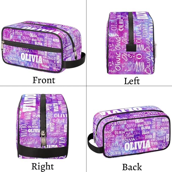 KFNHN Custom Large Travel Cosmetic Bag with Name, Watercolor Purple Galaxy