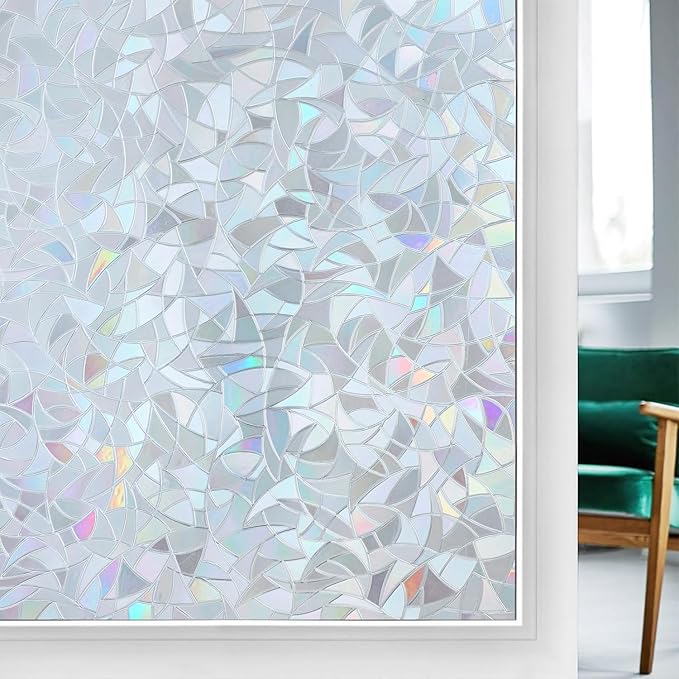 rabbitgoo Rainbow Window Privacy Film, Static Cling, Silver, 35.4" x 157.4"