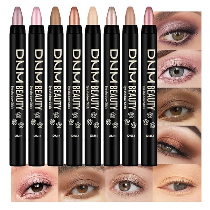 Kaely 8Pcs Cream Eye Shadow Sticks Set, Matte Shimmer Eyeliner Pencil Eyeshadow Palette Makeup, Eye Highlighter Brightener Stick for Older Women Waterproof Pigmented, sombras para ojos, New-09