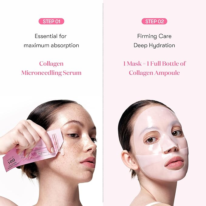 VT COSMETICS Collagen Reedle Shot 100 2-Step Hydrogel Mask (34.5g x 4ea), Firming & Elasticity Care, Exosome 500Da, Fine Lines, Hydrating Overnight Melting Mask, Korean Skincare, Facial Gel Mask