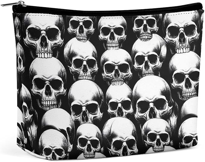 Meaudiwes Women's Makeup Case, Large Zipper Cosmetic Case, Toiletry Bag, Travel Cosmetic Toiletry Bag Cool Funny Goth Skulls