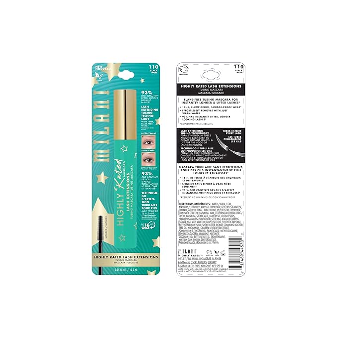 Milani Highly Rated Tubing Mascara for Length, No Smudge Mascara - Black