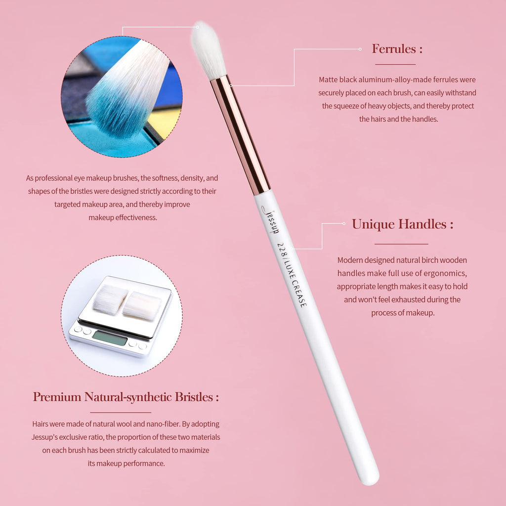Jessup Eye Makeup Brush Set Professional 15pcs White/Rose Gold Premium Natural-synthetic Eye Shadow Blending Concealer Eye & Brow Liner Brushes, T217