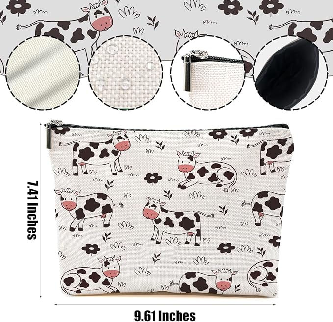 DHKG Cow Gifts Makeup Bag Cow Print Stuff Cosmetic Bag Cow Themed Gifts for Women Girls Friend Daughter Cow Stuff Cow Lover Gifts Travel Organizer Zipper Pouch Graduation Birthday Friendship Gifts