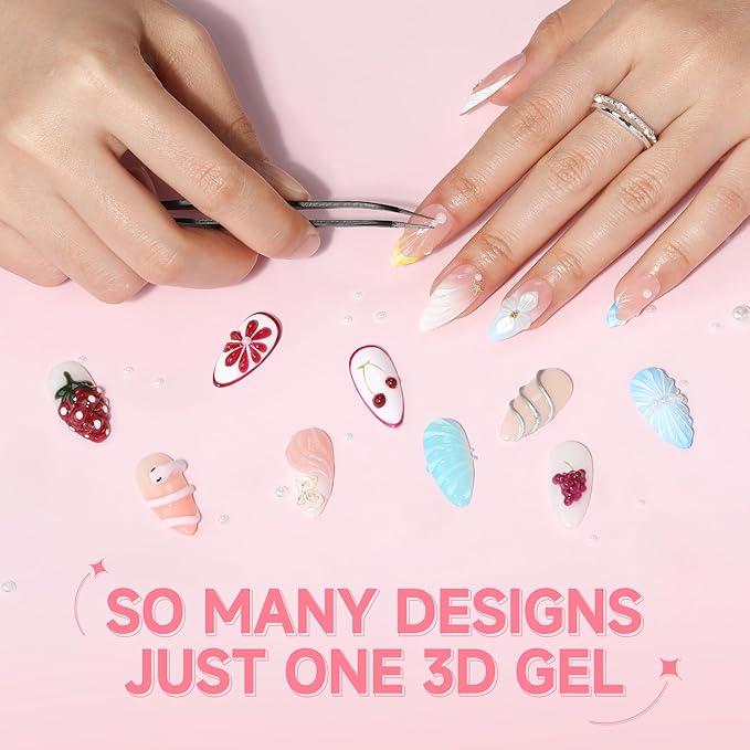 UNA GELLA 3D Gel Nail Art, 3D Nail Gel Sculpting G el Glue 15g 4 in 1 No Wipe Clear Nail Polish for Nails Tips, Chrome Powder, Nail Charms Gems, Drawing and DIY Nail Art Lamp Curing Needed
