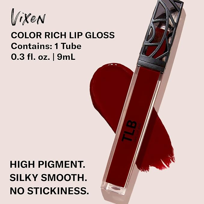 The Lip Bar - Lip Gloss, Vixen (Deep Red Opaque) - Gloss Up Color Rich - Smooth, Not Sticky Formula - Moisturizing Coconut Oil, Olive Oil, Argan Oil & Vitamin E - Vegan & Cruelty Free -.30 fl oz