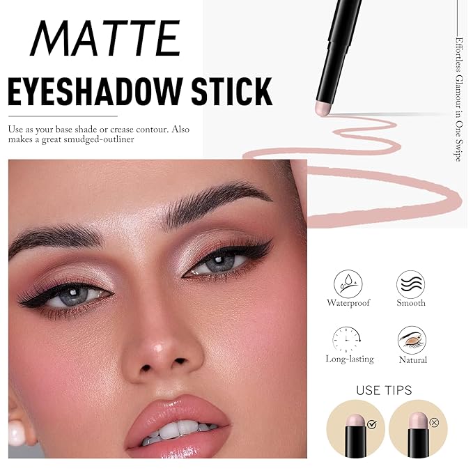 Wugbc Cream Eyeshadow Stick, Dusty Rose Matte Eye Shadow Waterproof Eyeliner Brightener Pencil Easy to Use High Pigmented Long-Lasting Eye Highlighter Makeup Crayon for Women
