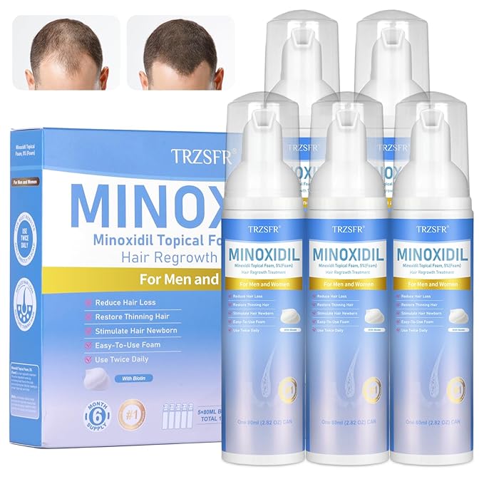 Trzsfr 5% Minoxidil Foam for Men & Women, Hair Regrowth Treatment for Thinning Hair & Beard Growth, Extra Strength Topical Foam, Clinically Proven Hair Loss Treatment, 6 Month Supply (14OZ Total)