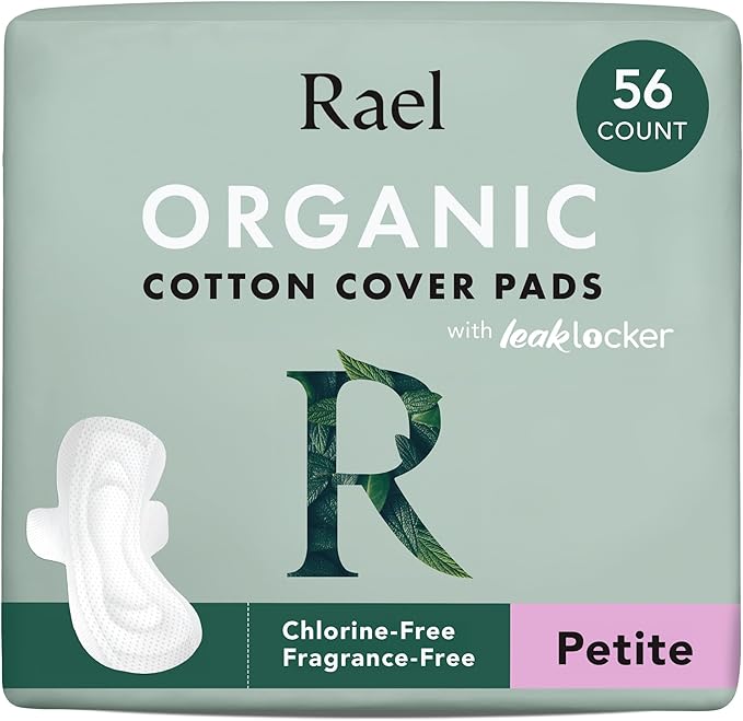 Rael Organic Cotton Cover Sanitary Pads for Women, Light (Petite, 56 Ct)
