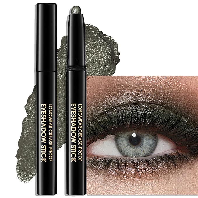Wugbc Eyeshadow Stick Waterproof Long Wear Cream Eye Shadow Pencil Single Shimmer Glitter Blendable Smokey Eyeshadow Crayon Cream to Powder Highly Pigmented Color Eyeliner Makeup, 4 GREEN