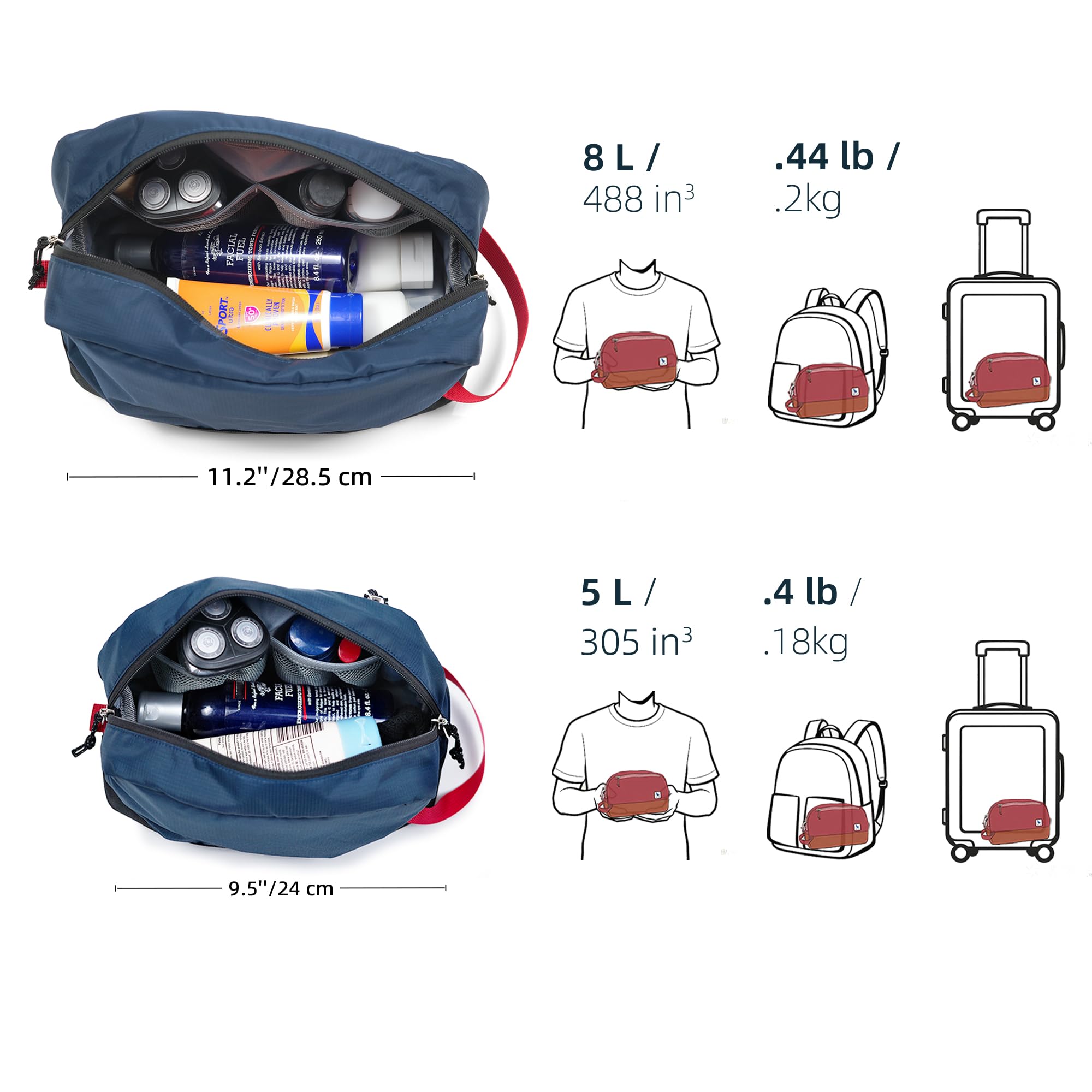 kalgoTeal Travel Toiletry Bag For Women, 8L Large Packing Cube with Waterproof TPU Wet/Dry Compartment