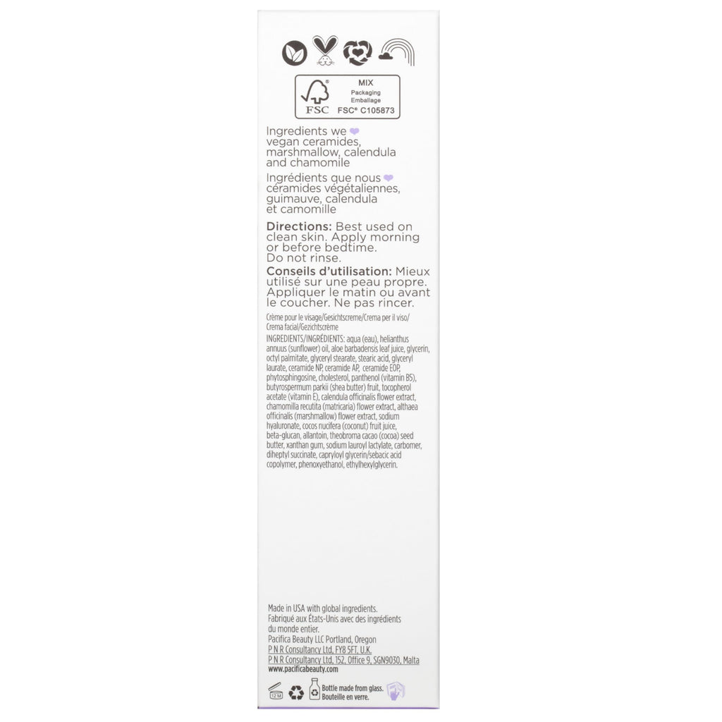 Pacifica Vegan Ceramide Barrier Repair Face Lotion, Hydrating, Lightweight Moisturizer, For Dry Skin, Dermatologist Tested, Safe for Sensitive Skin, Fragrance Free, 100% Vegan + Cruelty Free