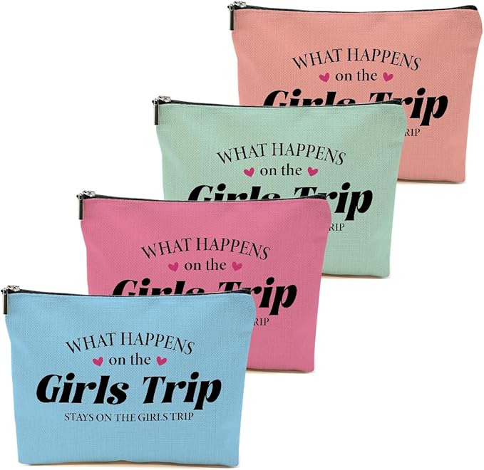 BQXH 4 PCs Girls Trip Gifts Favors, Girls Weekend Gifts Makeup Bag