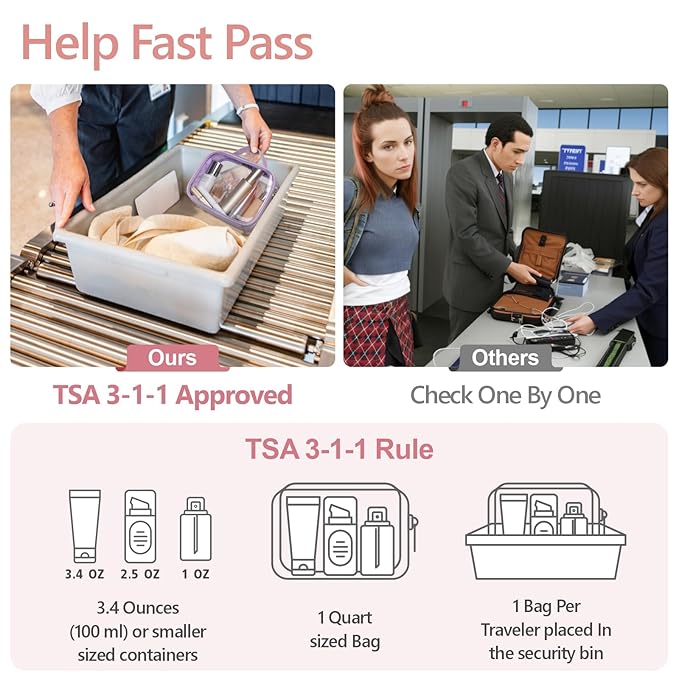 PACKISM Clear Makeup Bag Travel - TSA Approved Toiletry Bag, 2 Pack Purple