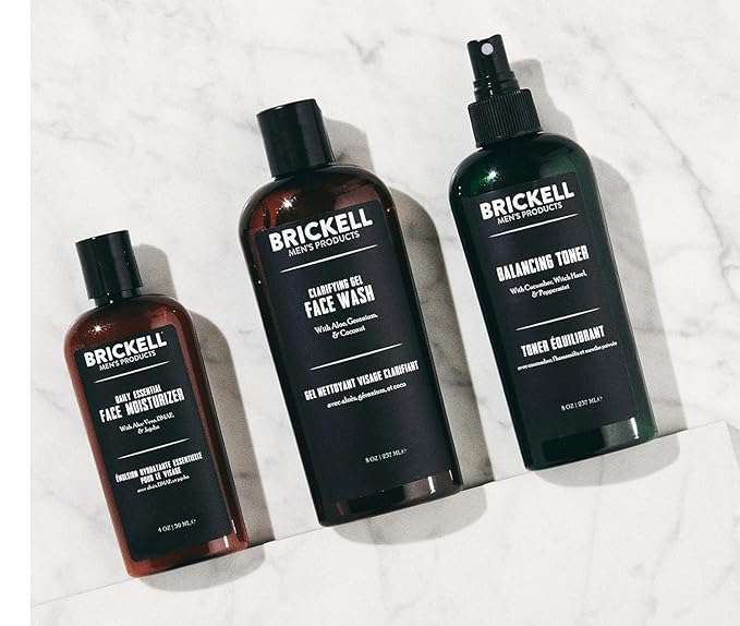 Brickell Men's Daily Face Cleanse Routine for Oily Skin, Alcohol Free Toner, Gel Facial Wash and Moisturizer, With Hyaluronic Acid, Aloe, and Witch Hazel, Scented