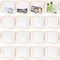 GONITYOU 16 Pieces Clear Makeup Bags Bulk, TSA Approved Toiletry Bags Travel Pouch, Waterproof PVC Plastic Small Clear Cosmetic Bags with Zipper for Organizing (Light Pink Border)